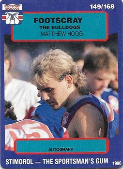 1990 AFL Scanlens Stimorol #149 Matthew Hogg Front